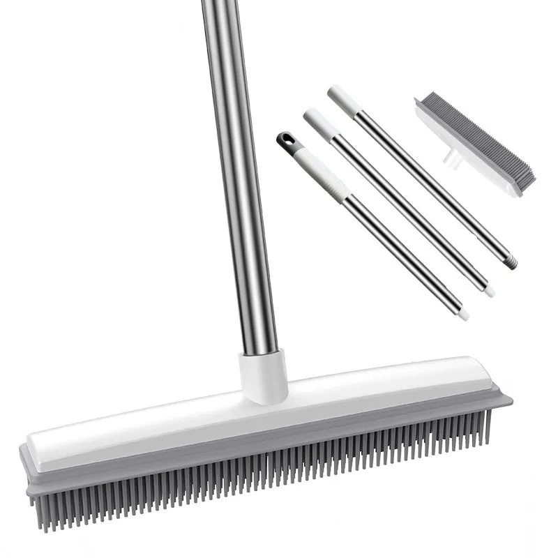 1-Pack Rubber Broom with Squeegee and Long Handle