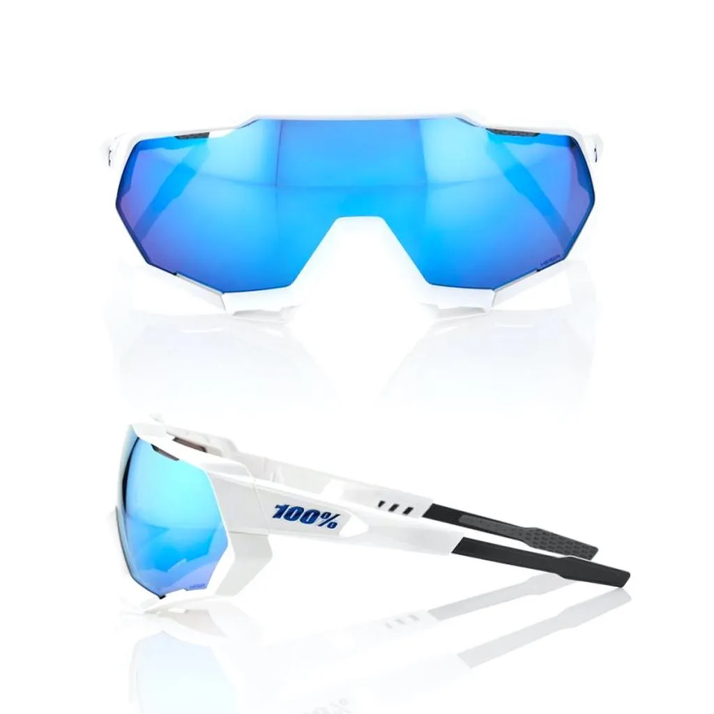 100% Speedtrap - Matte White - HiPER Blue Multilayer Mirror Lens