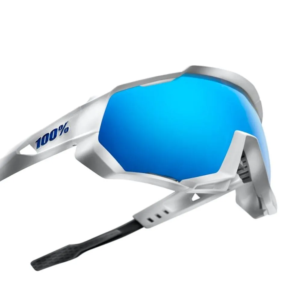 100% Speedtrap - Matte White - HiPER Blue Multilayer Mirror Lens