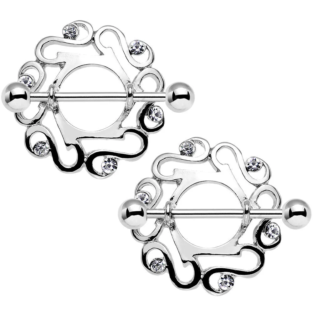14 Gauge 7/8 Clear Gem Cute Celtic Swirl Nipple Shield Set