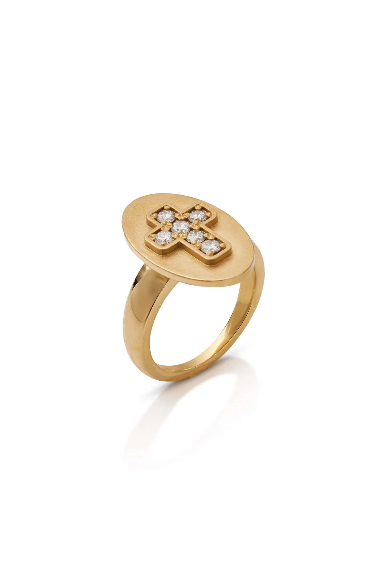 18KY Oval Ring with Diamond Cross