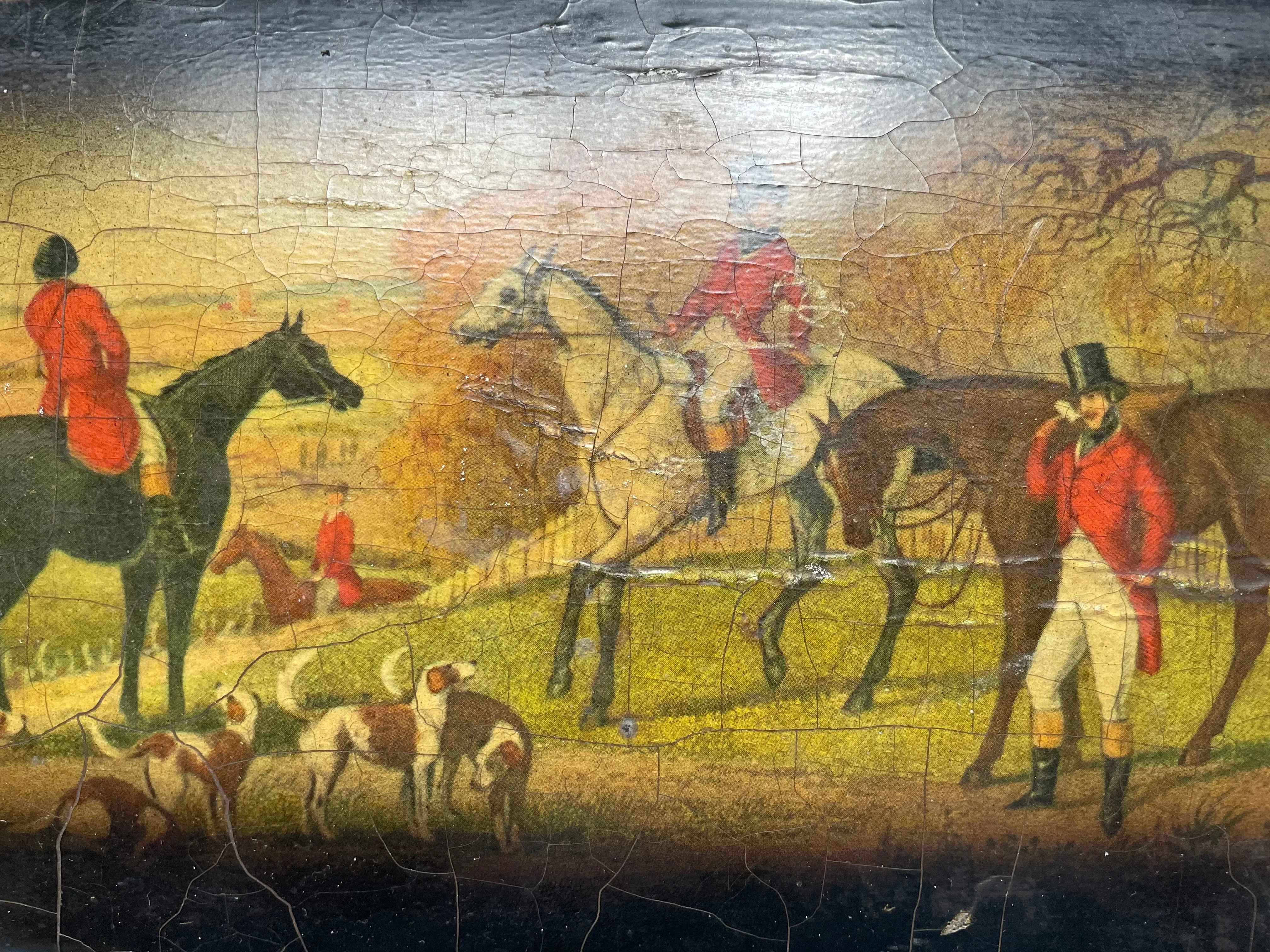 1930s English Hunting Scene Wooden Box