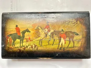 1930s English Hunting Scene Wooden Box