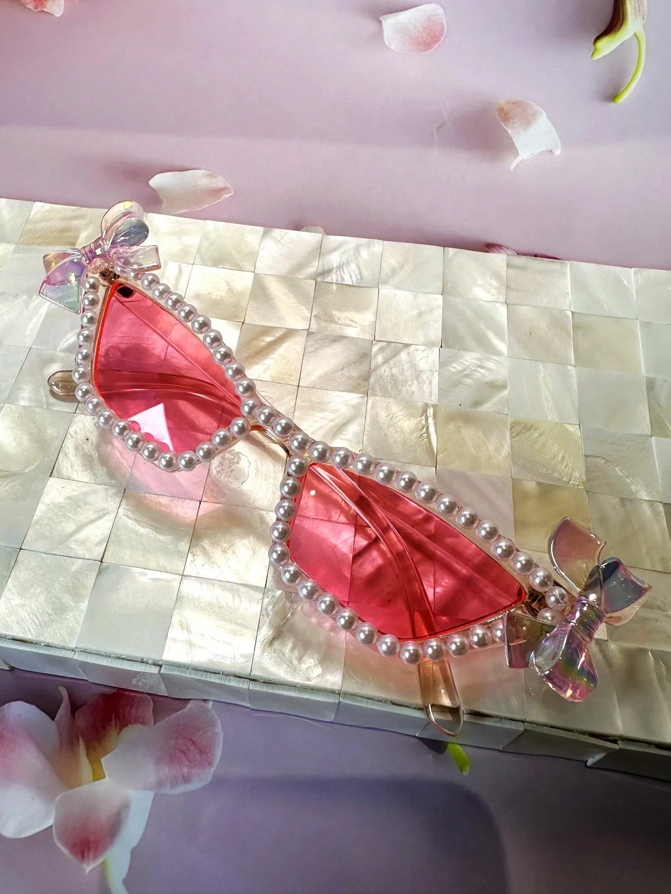 1pc Pearl Butterfly Decorated Cat Eye Glasses