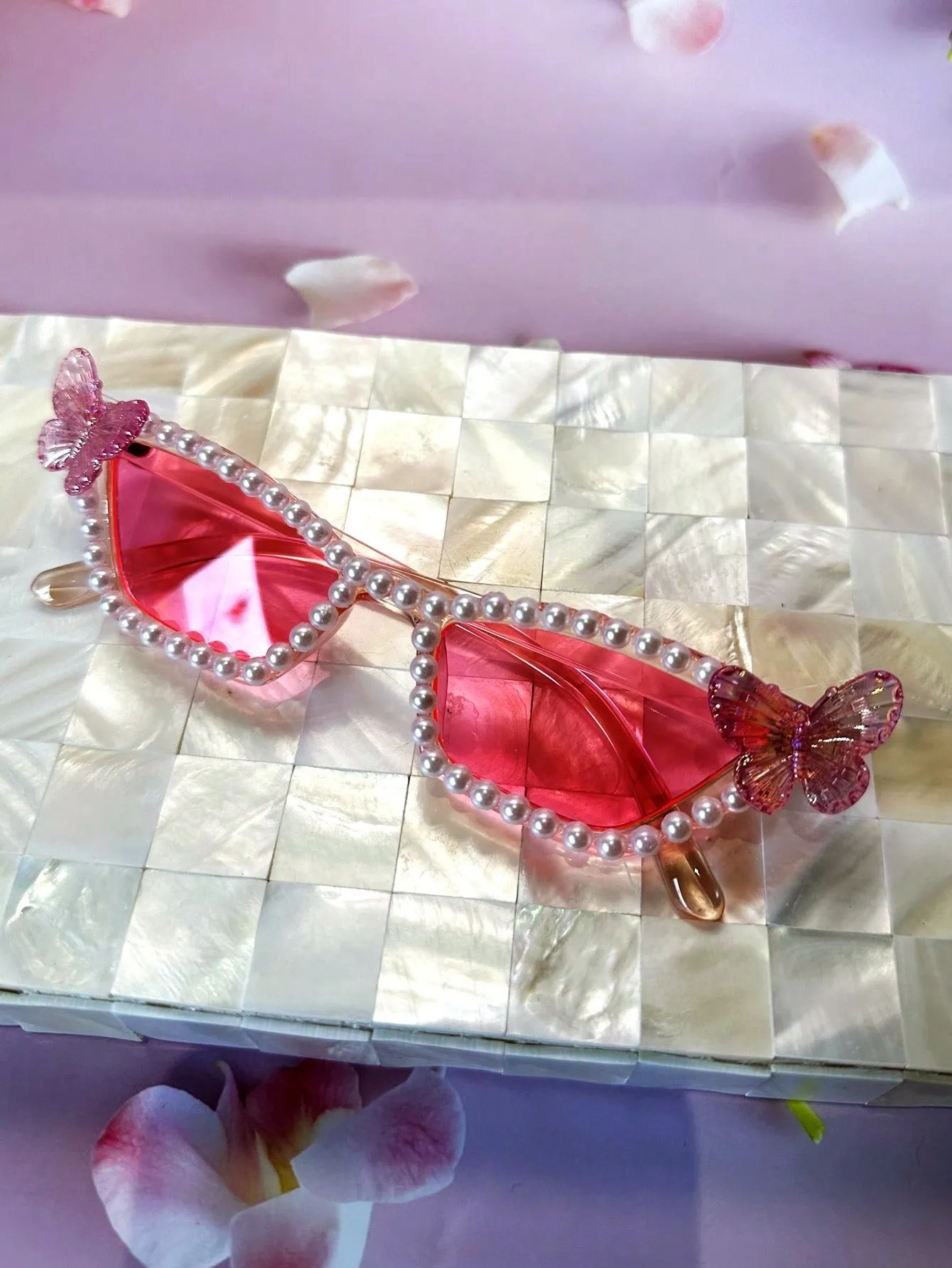 1pc Pearl Butterfly Decorated Cat Eye Glasses