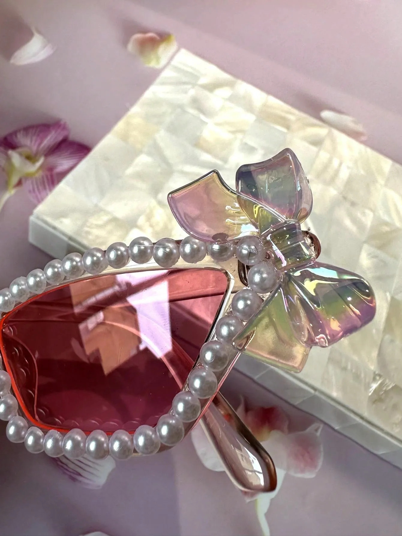 1pc Pearl Butterfly Decorated Cat Eye Glasses