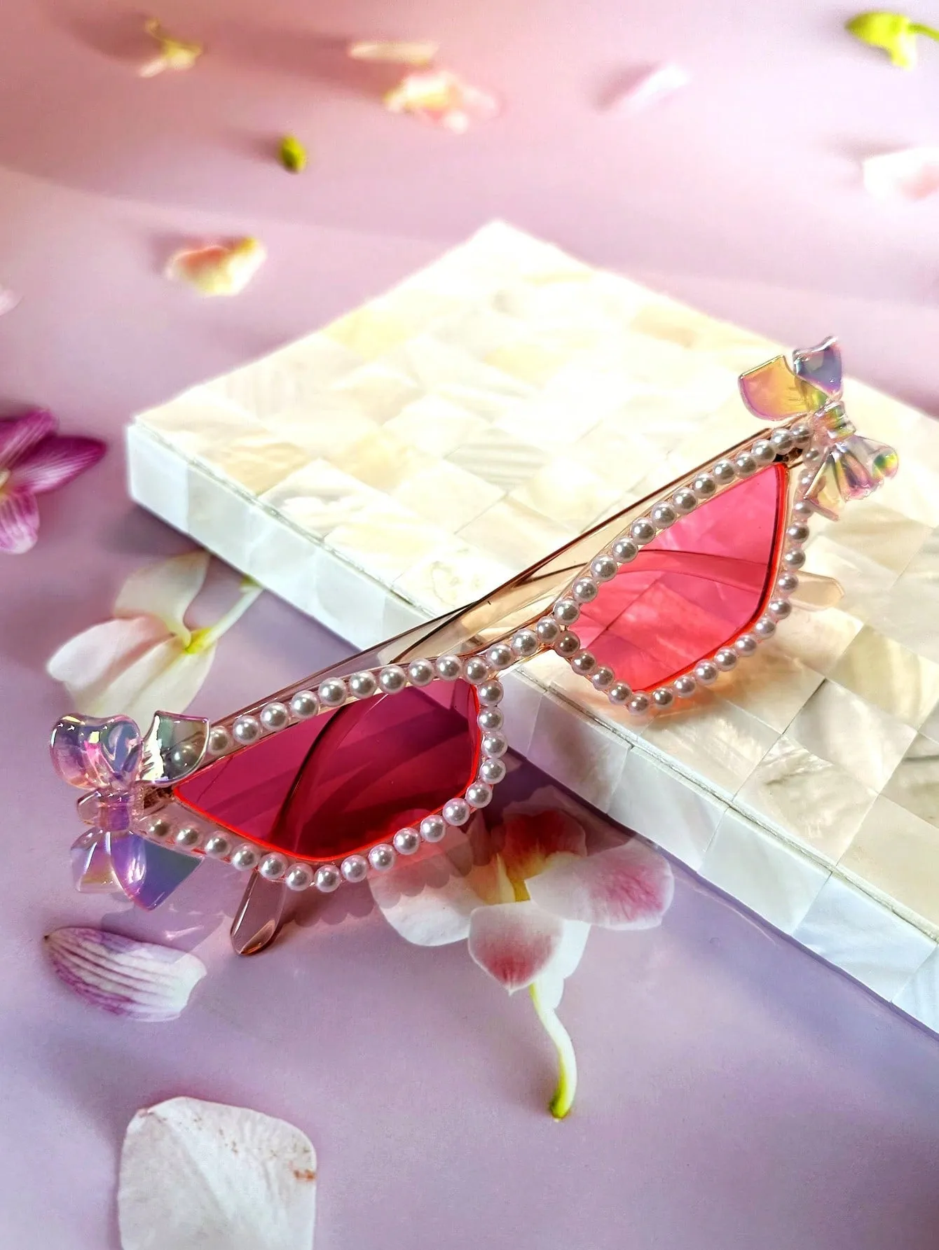 1pc Pearl Butterfly Decorated Cat Eye Glasses