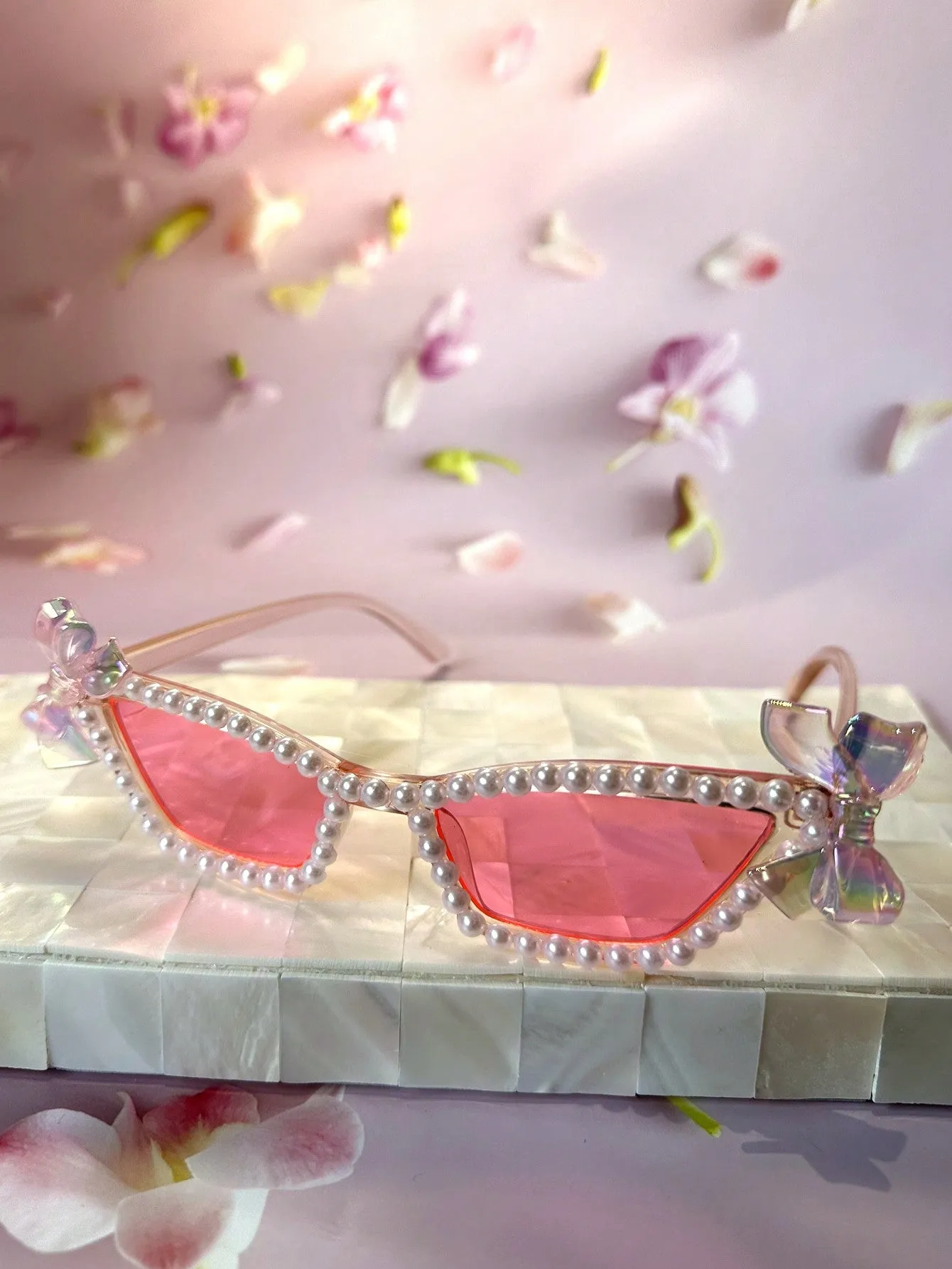 1pc Pearl Butterfly Decorated Cat Eye Glasses