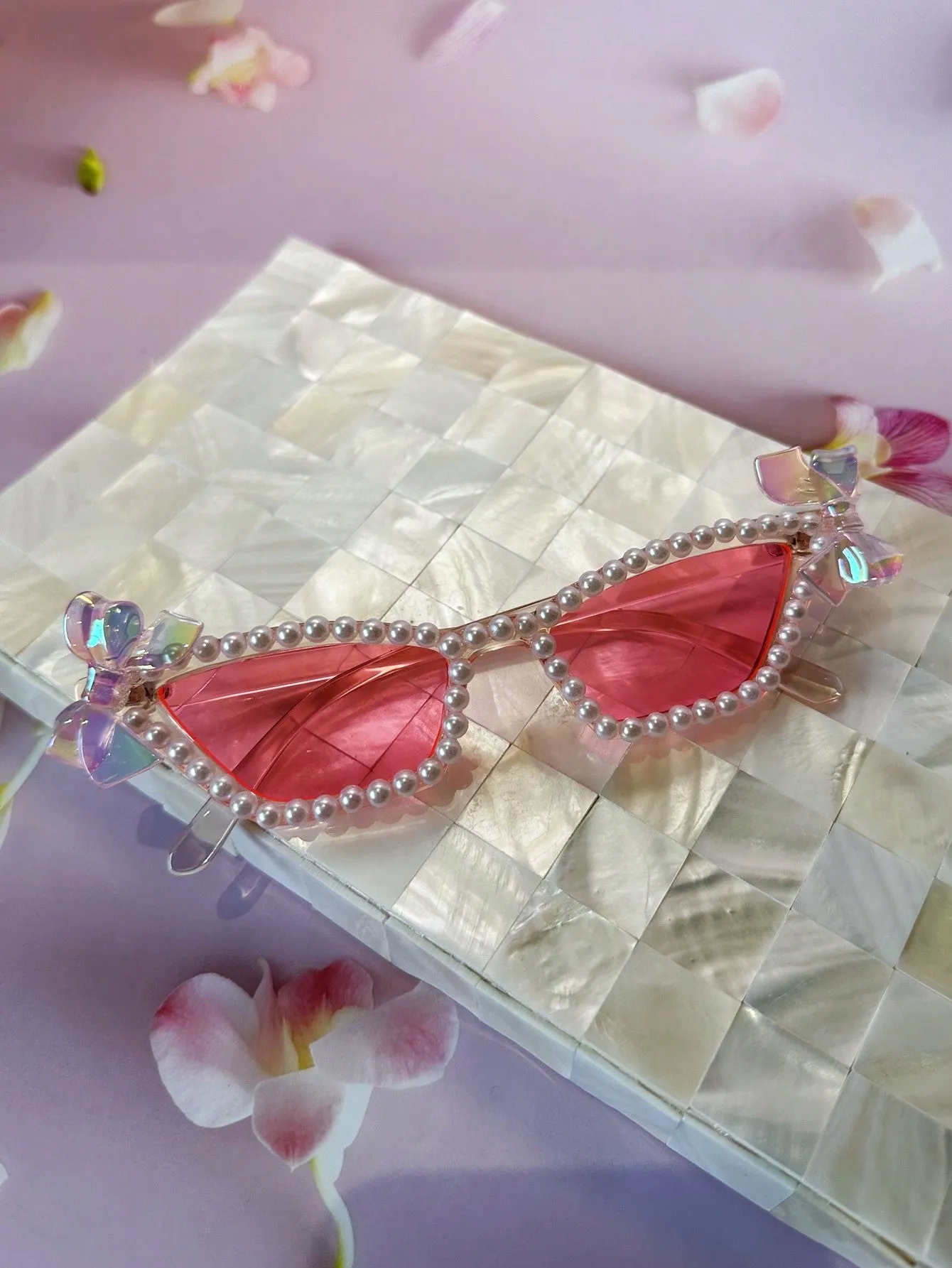 1pc Pearl Butterfly Decorated Cat Eye Glasses
