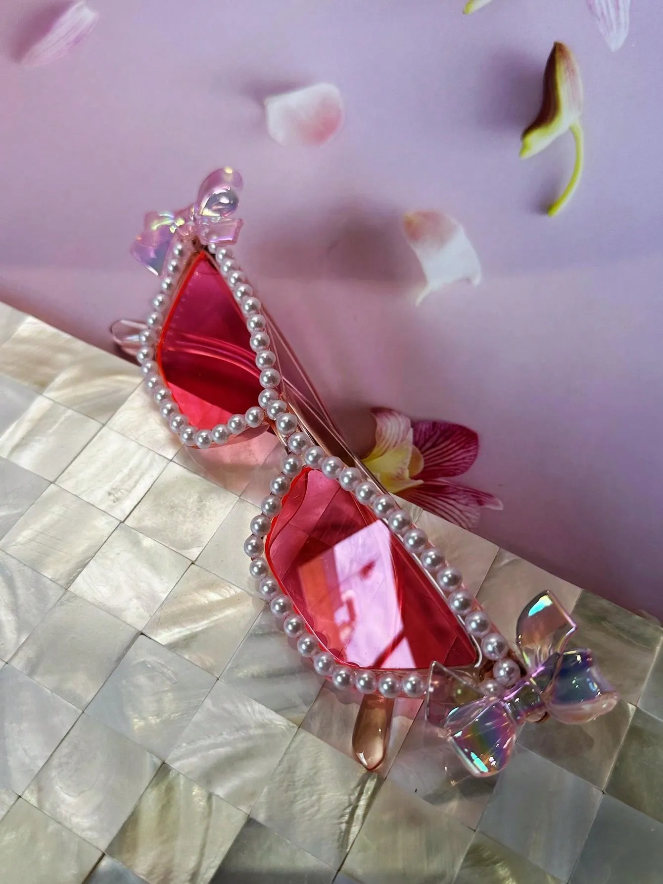 1pc Pearl Butterfly Decorated Cat Eye Glasses