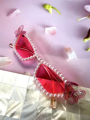 1pc Pearl Butterfly Decorated Cat Eye Glasses