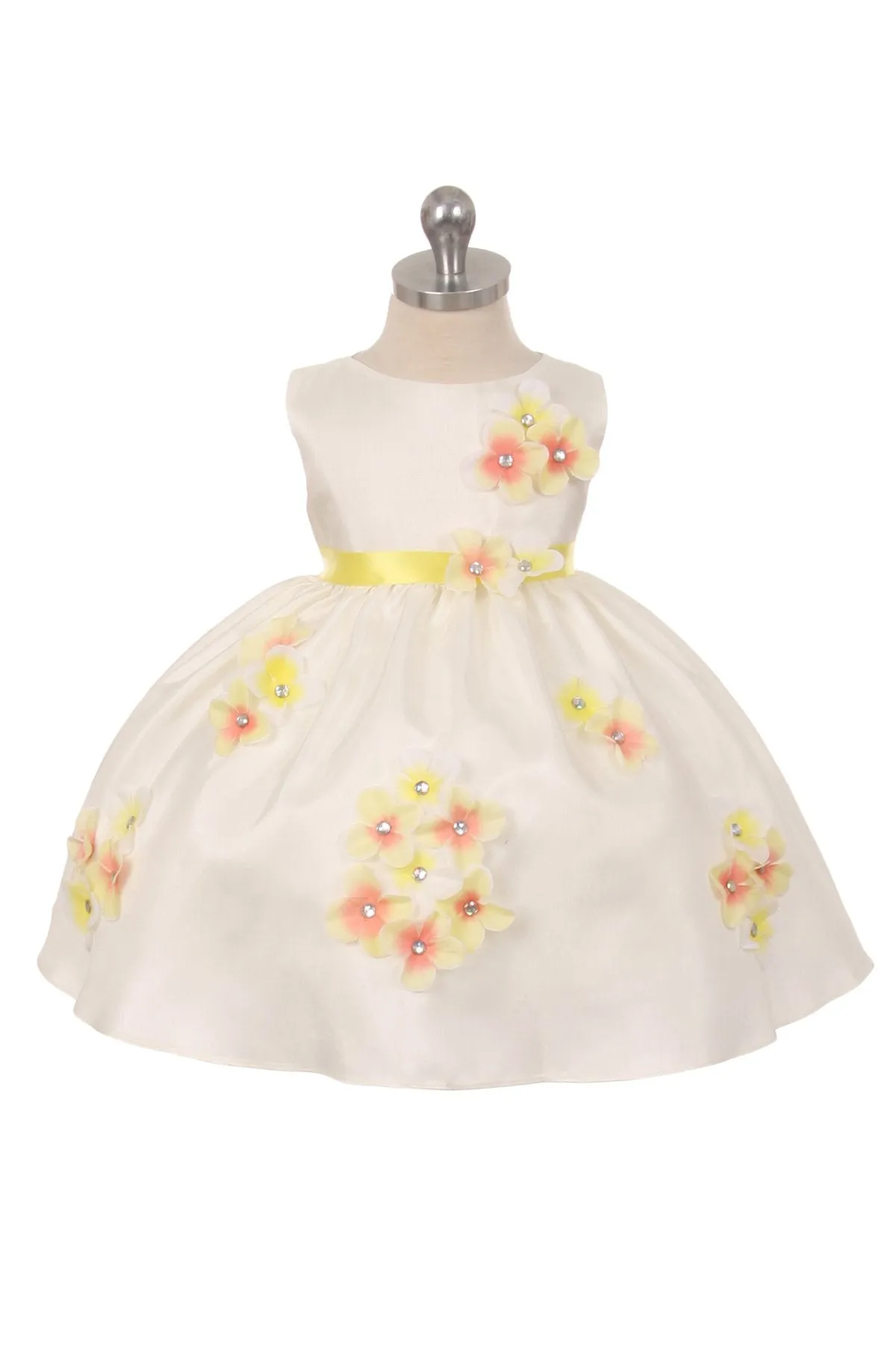 219F Shantung Dress Flower Petals Baby Dress