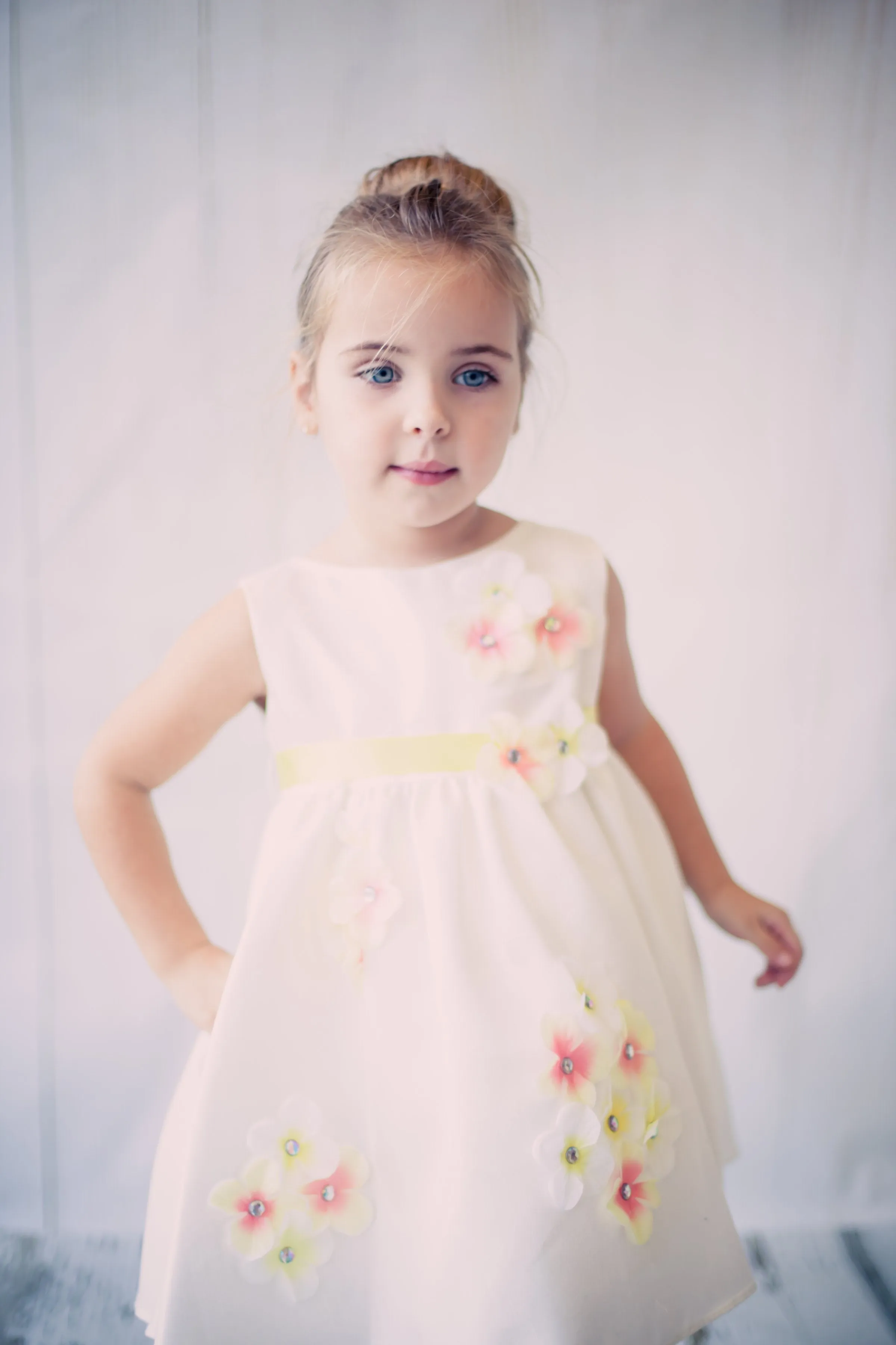 219F Shantung Dress Flower Petals Baby Dress