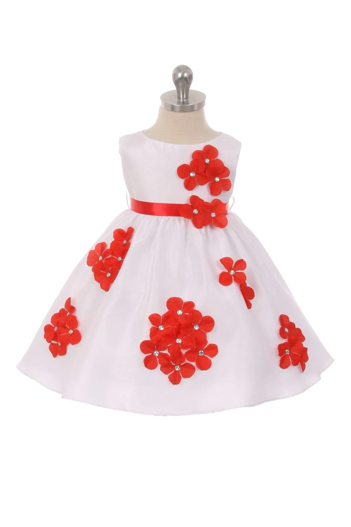 219F Shantung Dress Flower Petals Baby Dress