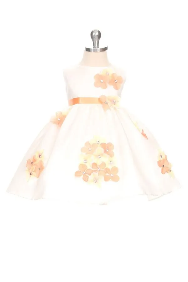 219F Shantung Dress Flower Petals Baby Dress