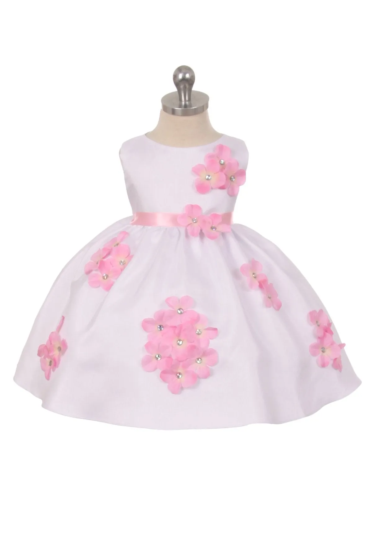 219F Shantung Dress Flower Petals Baby Dress