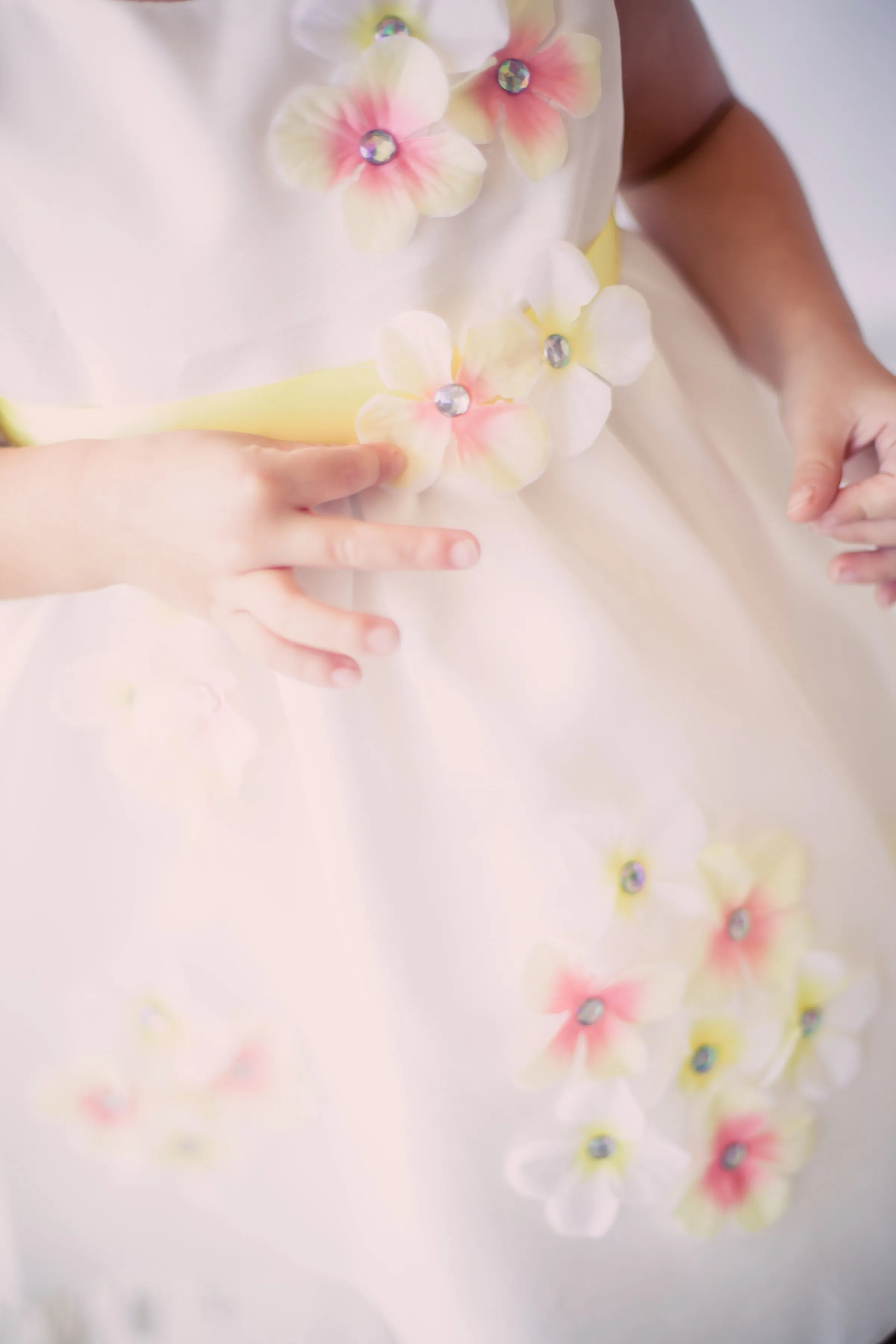 219F Shantung Dress Flower Petals Baby Dress