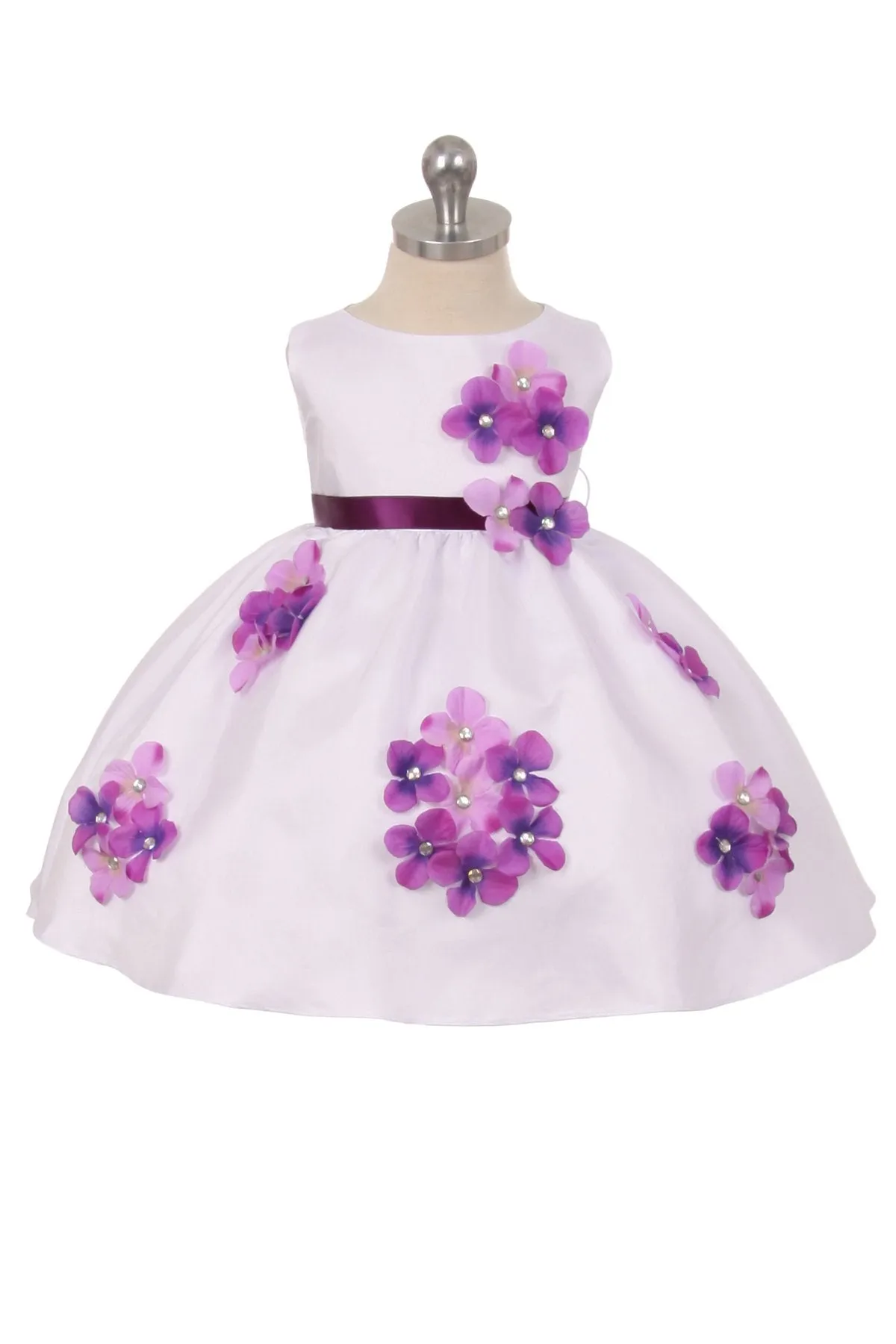 219F Shantung Dress Flower Petals Baby Dress