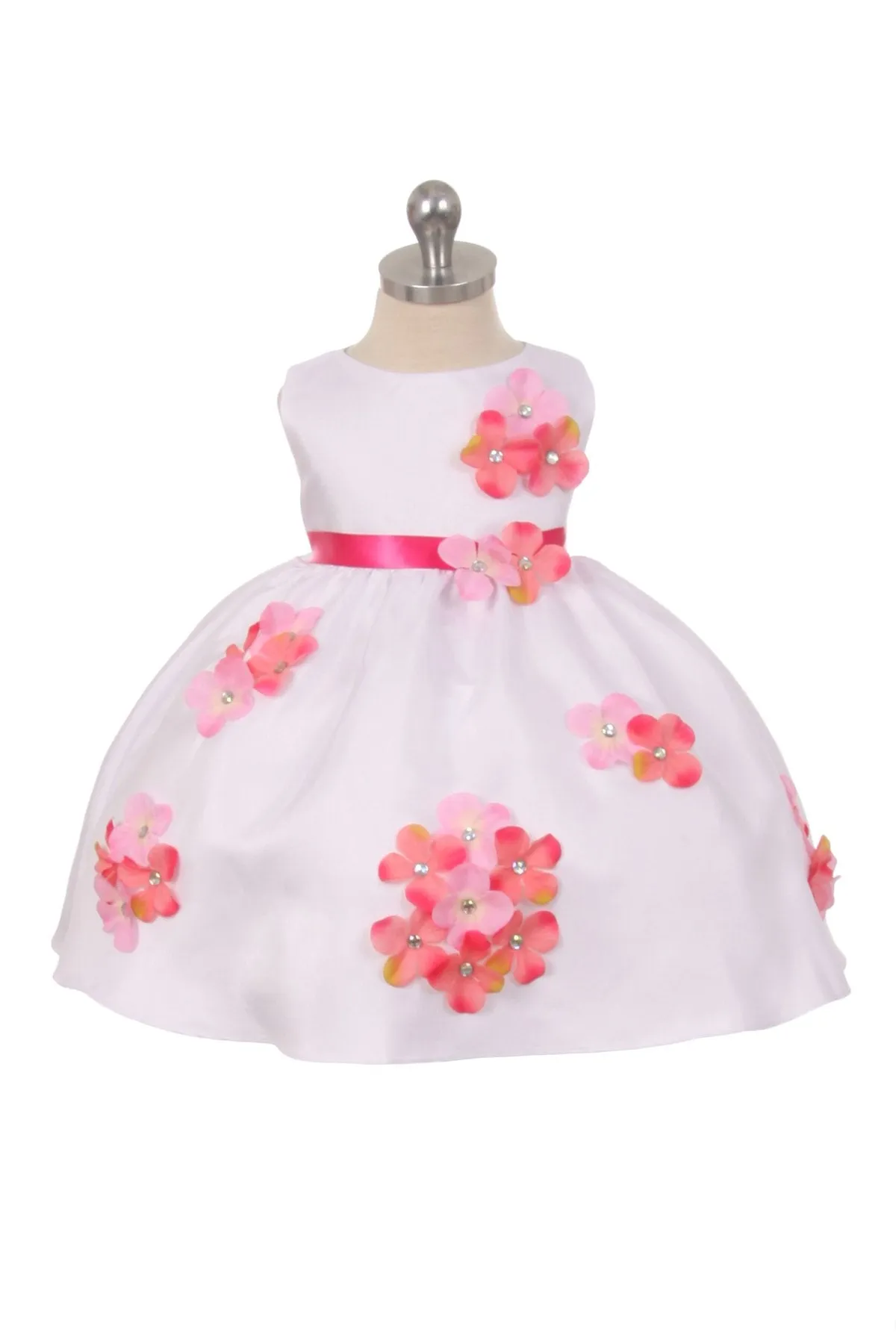 219F Shantung Dress Flower Petals Baby Dress