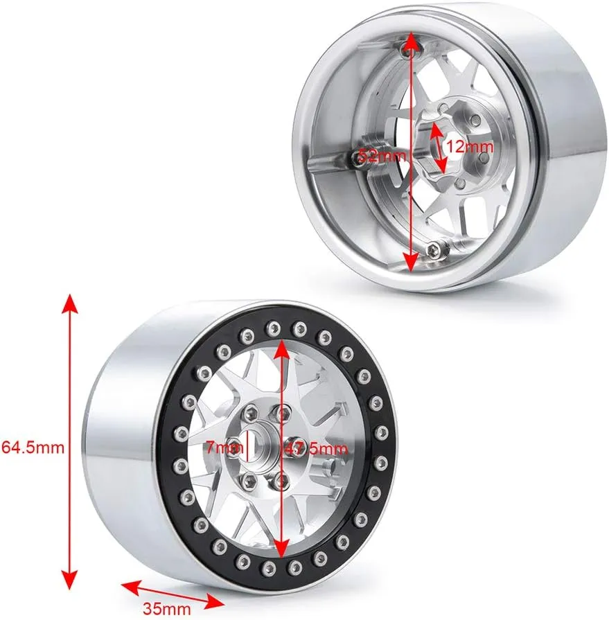 2.2 Inches RC Beadlock Wheels/Rims for 1/10 Scale Rc Crawler Wraith 90018 1Pcs