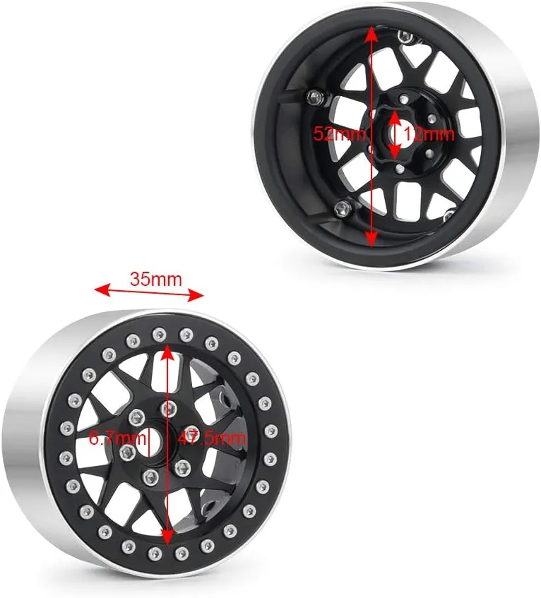 2.2 Inches RC Beadlock Wheels/Rims for 1/10 Scale Rc Crawler Wraith 90018 1Pcs