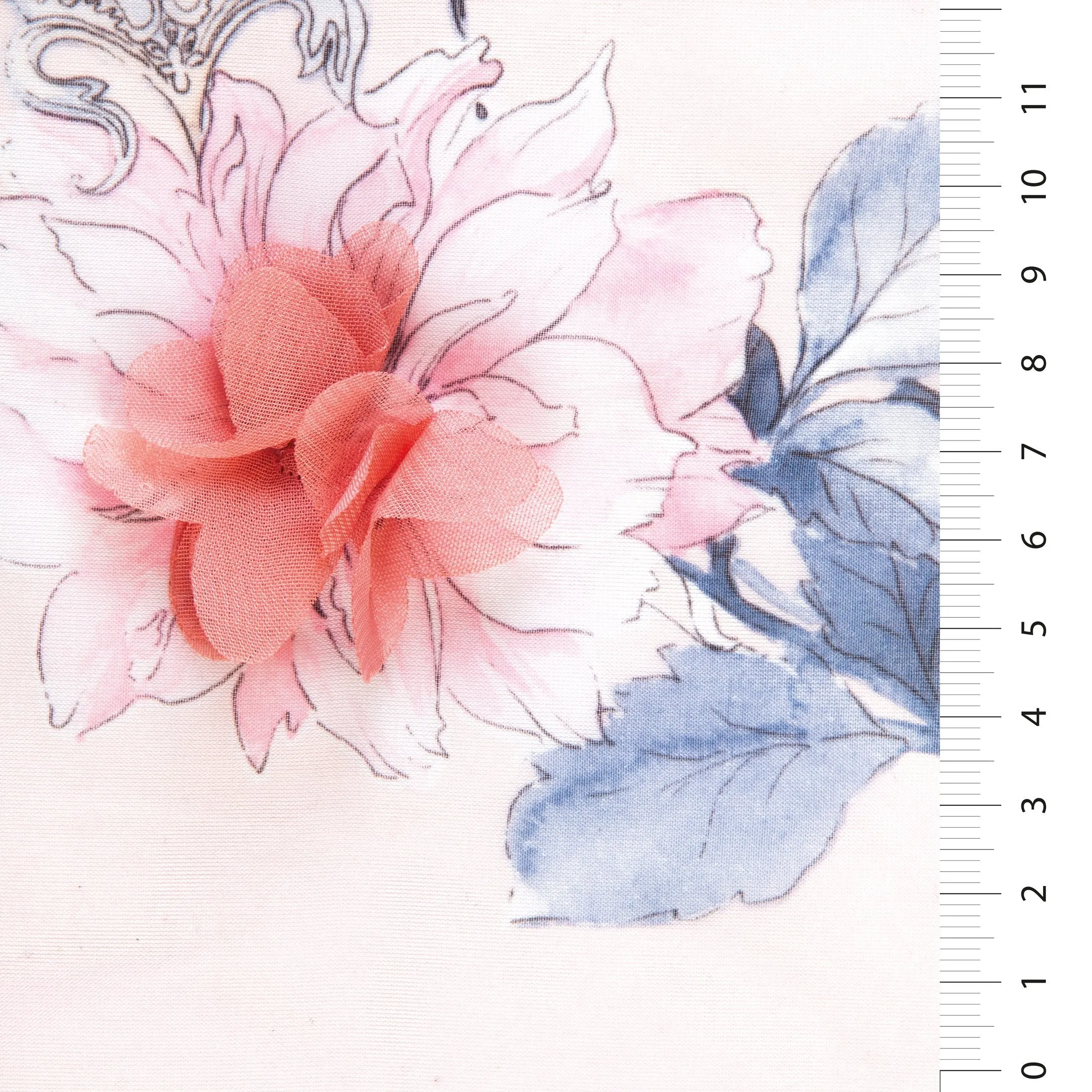 3D Flower Pattern Digital Printing Chiffon Trim Woven Fabric