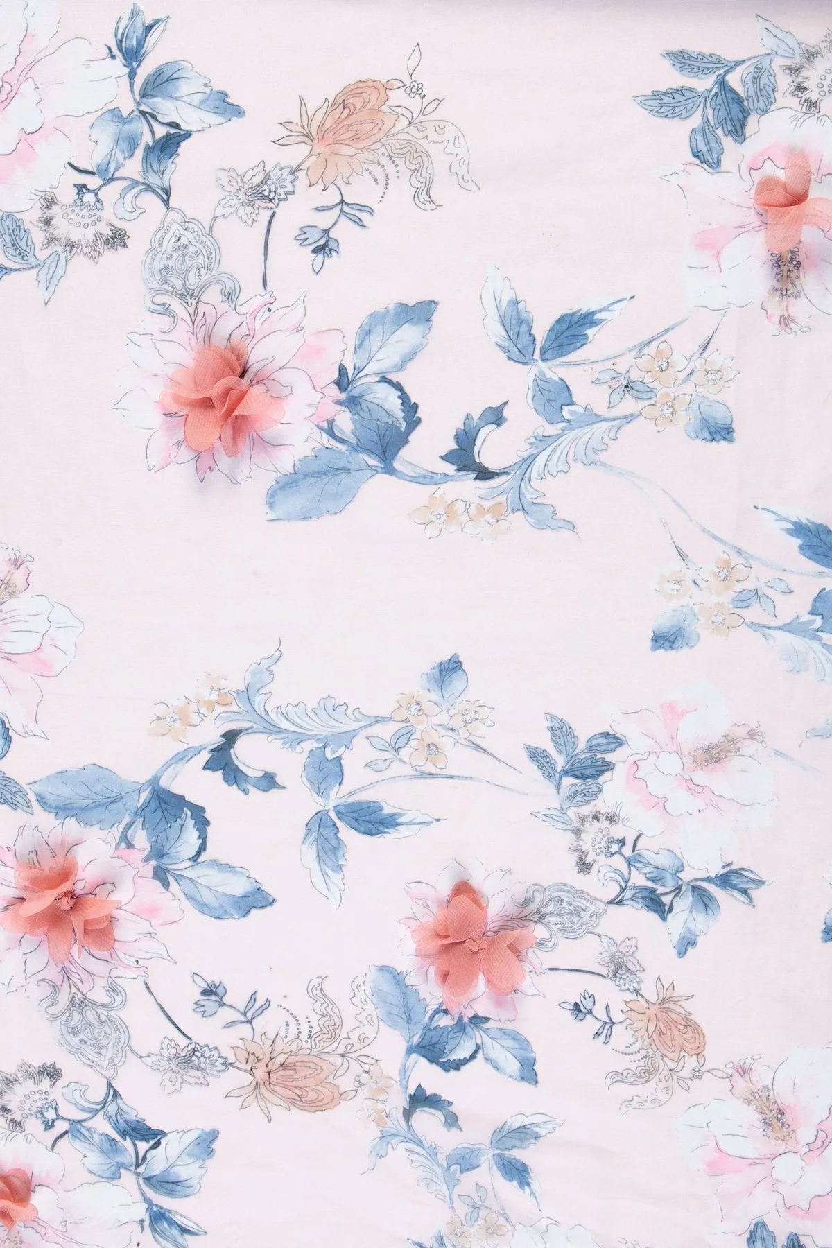 3D Flower Pattern Digital Printing Chiffon Trim Woven Fabric