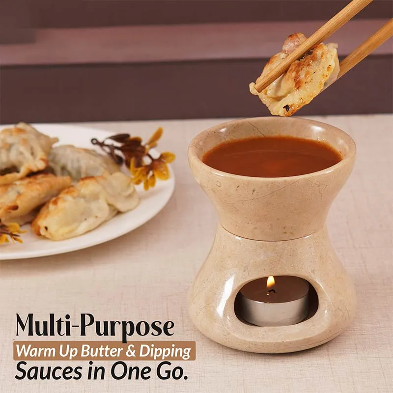 4" Marble Butter Warmer For Melting Chocolate & Seafood For Parties