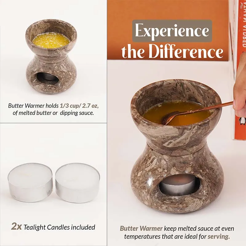 4" Marble Butter Warmer For Melting Chocolate & Seafood For Parties
