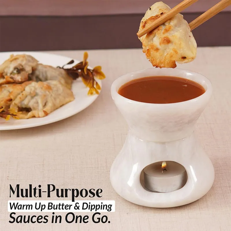 4" Marble Butter Warmer For Melting Chocolate & Seafood For Parties