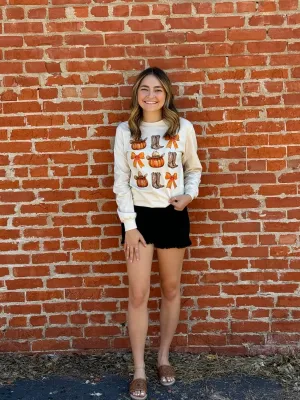 50% Off - Beige Pumpkin Long Sleeve Graphic Tee