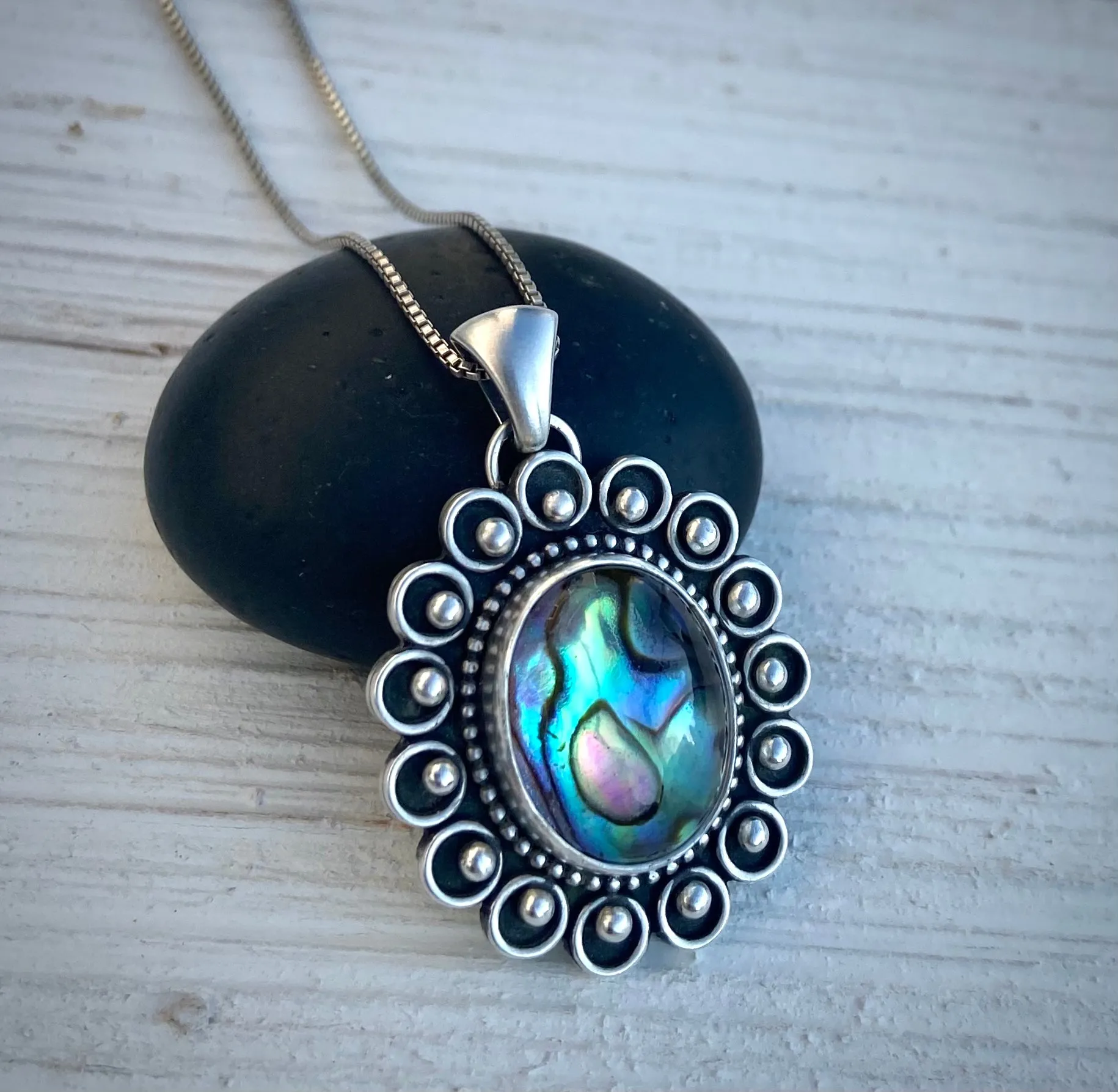 Abalone Quartz Circle Pendant