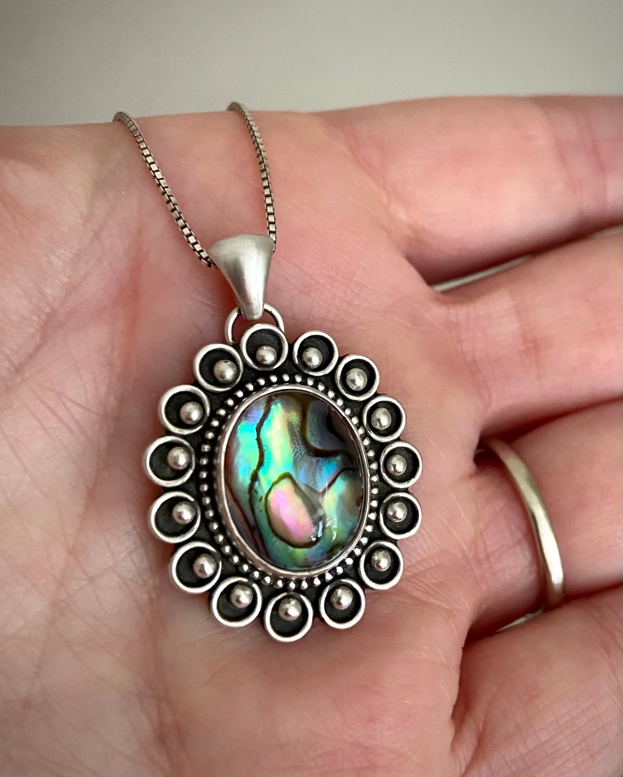 Abalone Quartz Circle Pendant