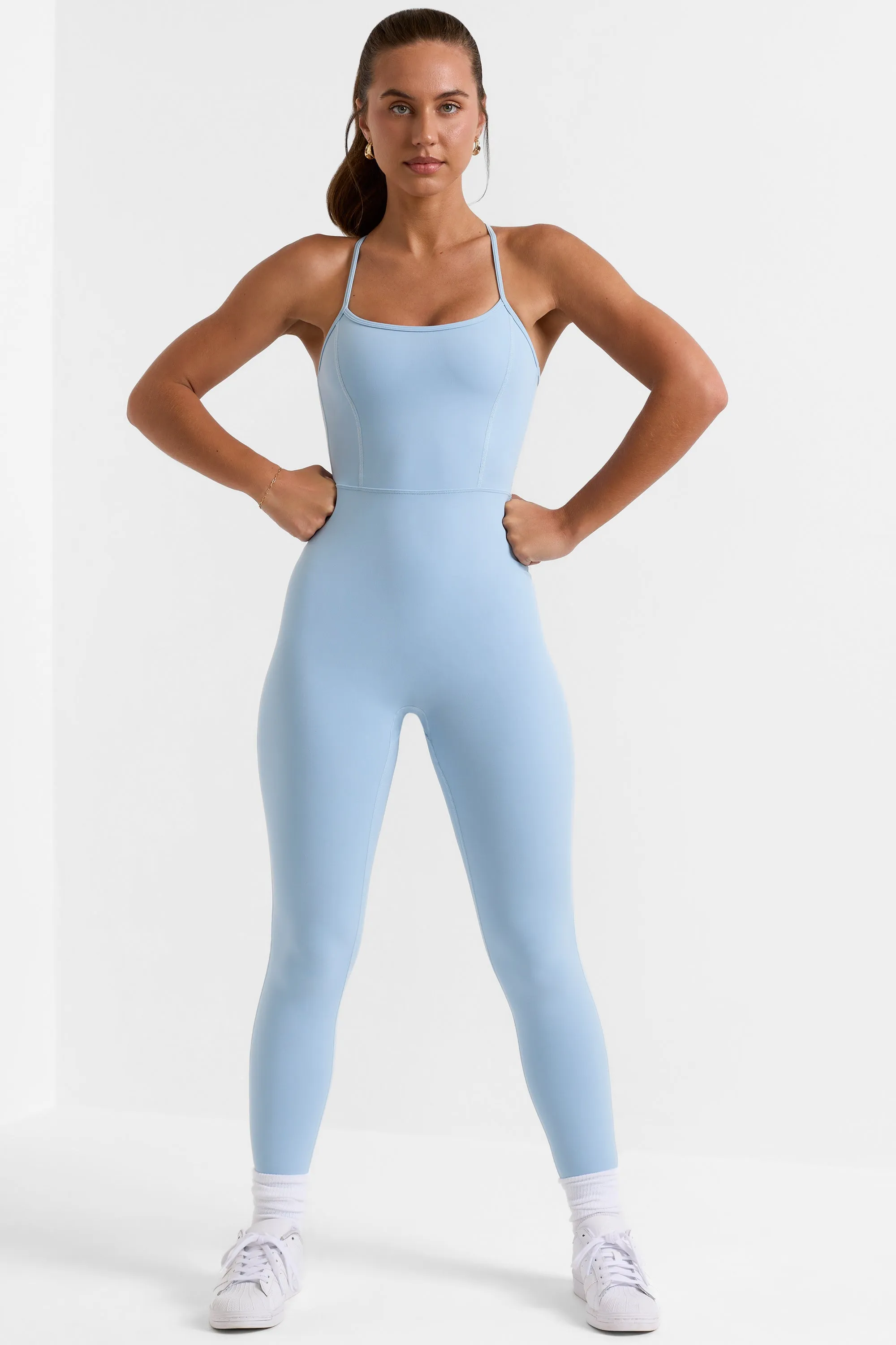 Ace - Open Back Full Length Unitard in Ice Blue