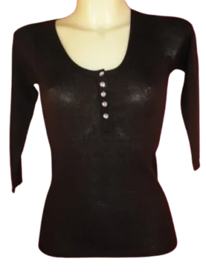 All Cashmere Crystal Button ¾ sleeve Henleys