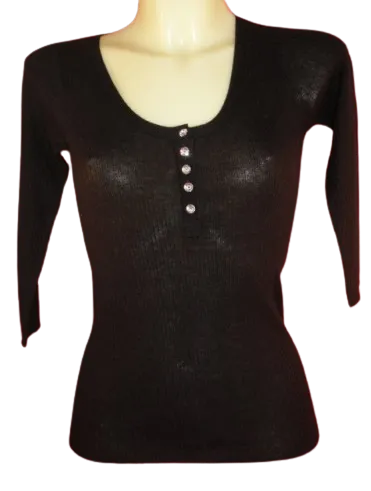 All Cashmere Crystal Button ¾ sleeve Henleys