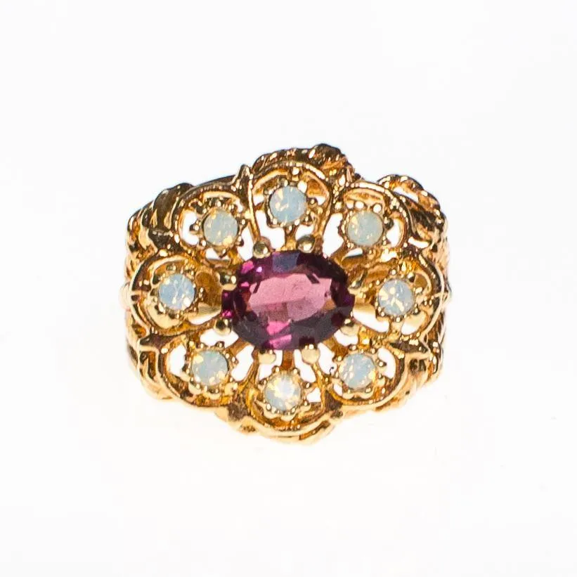 Amethyst and Opaline Crystal Statement Ring