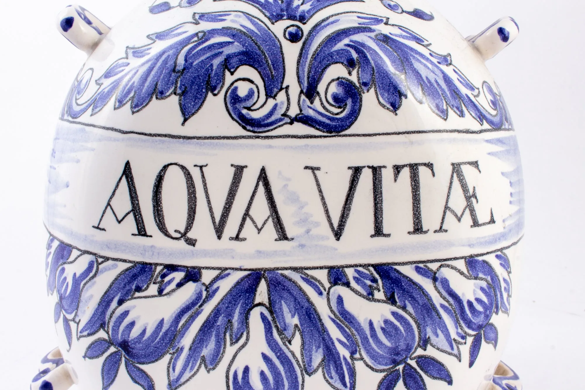 Antique Italian Blue & White Ceramic "Aqua Vitæ" Jug