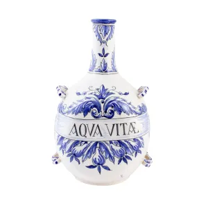 Antique Italian Blue & White Ceramic "Aqua Vitæ" Jug