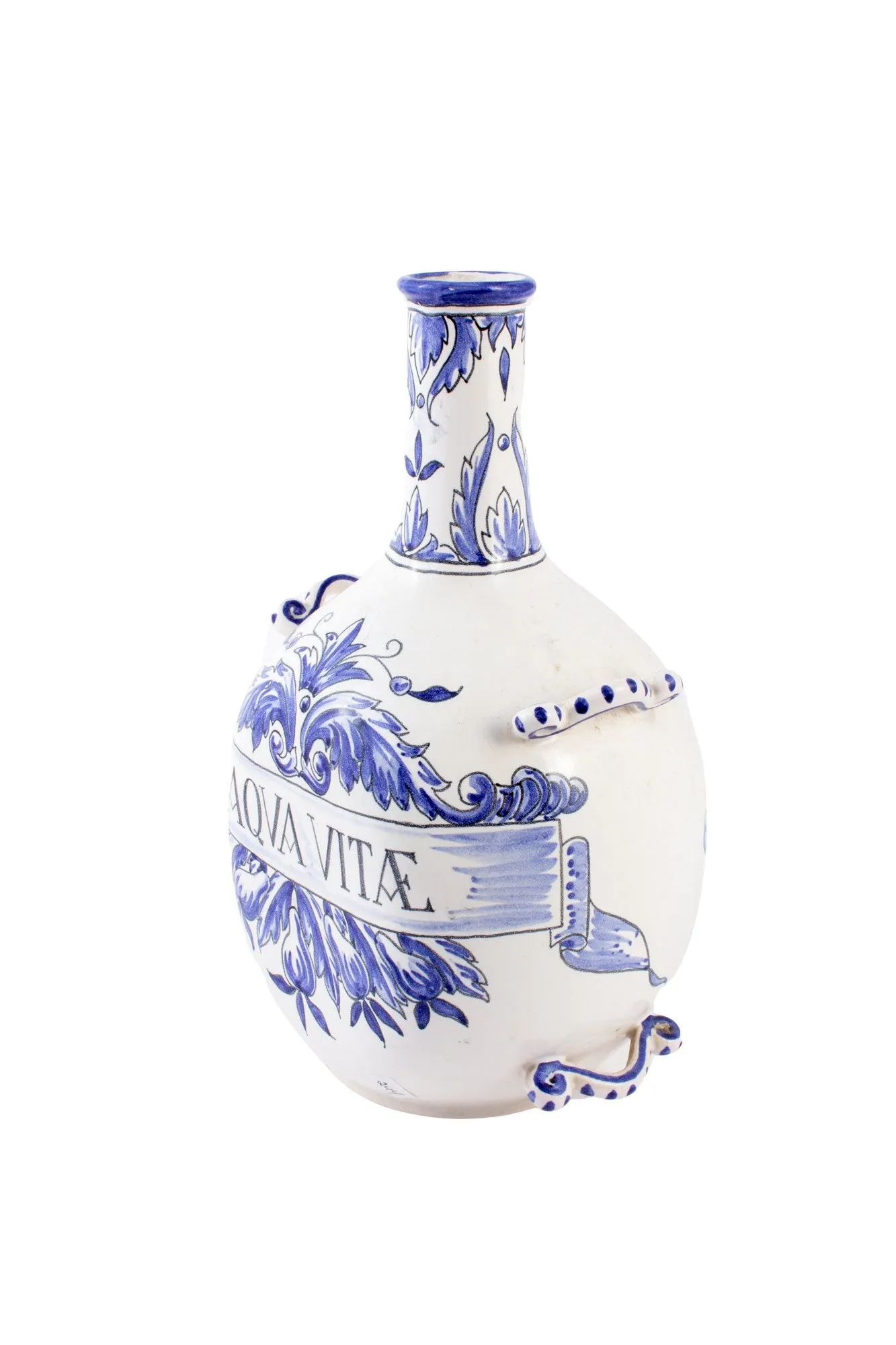 Antique Italian Blue & White Ceramic "Aqua Vitæ" Jug