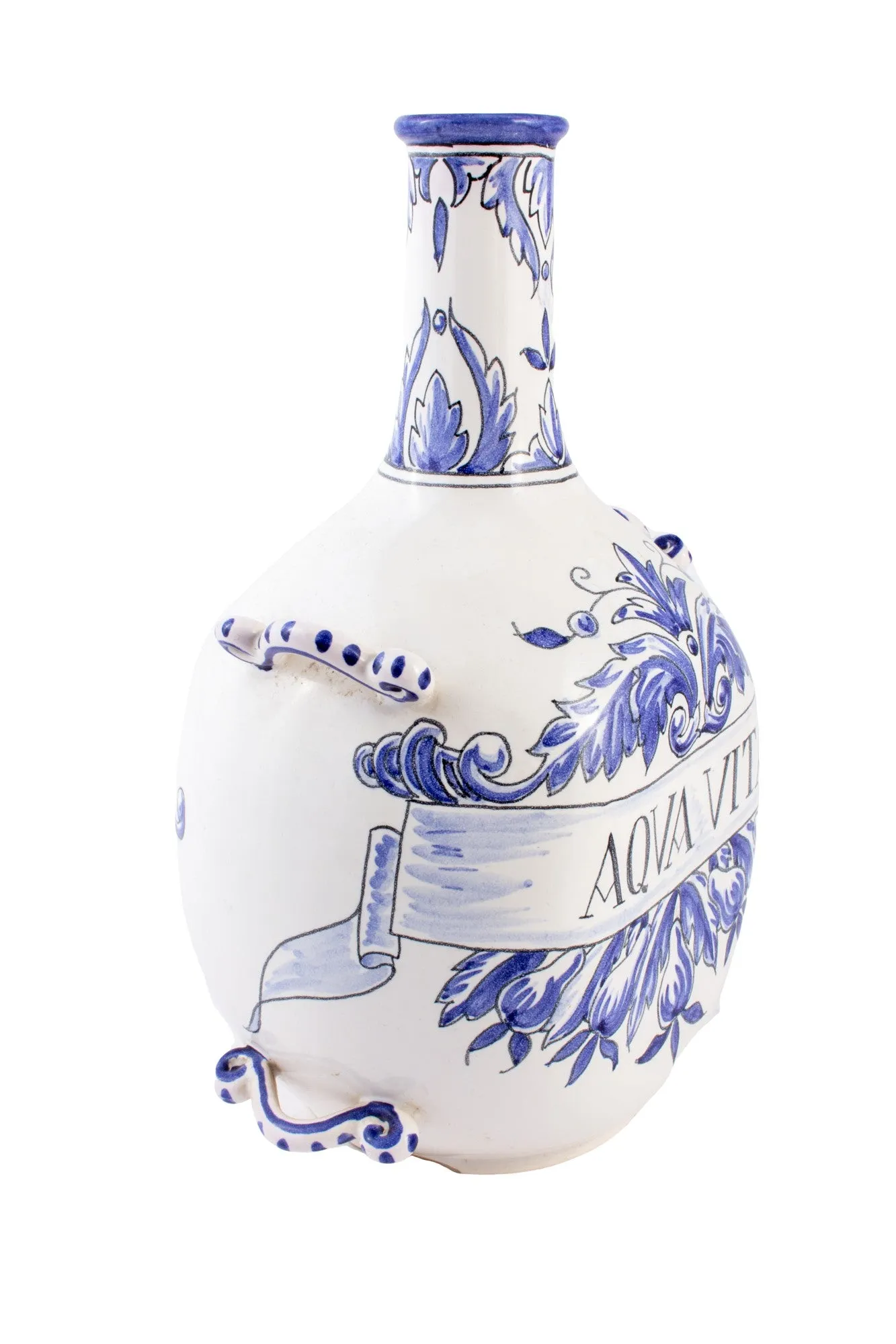 Antique Italian Blue & White Ceramic "Aqua Vitæ" Jug