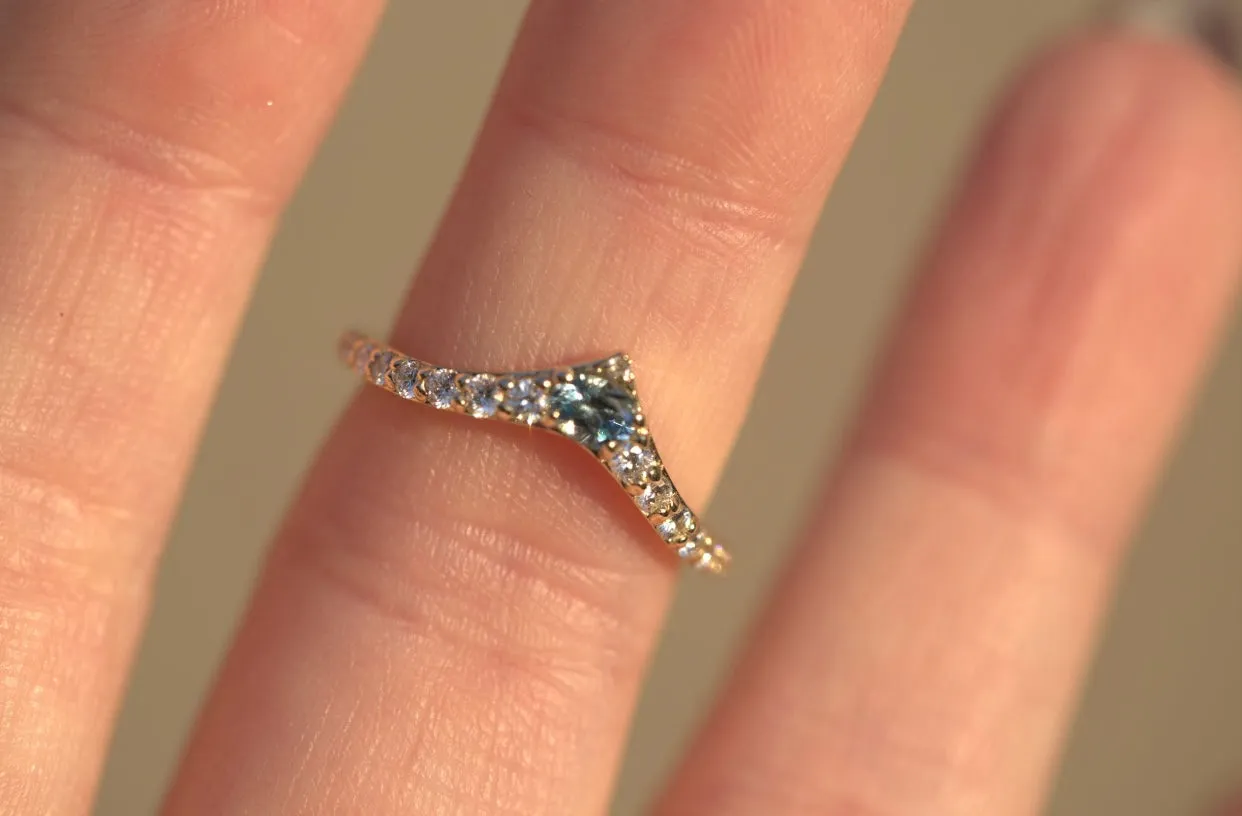 Aqua Marine & Diamond Curve Band