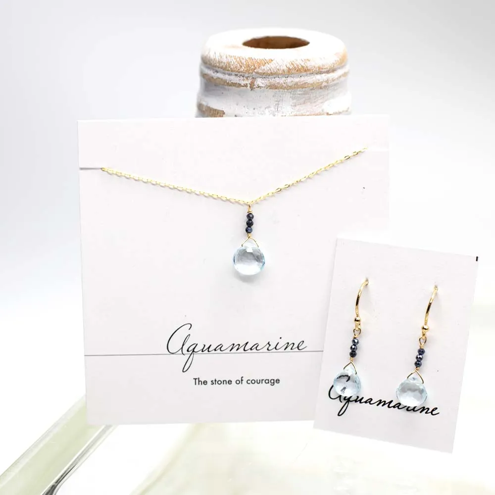 Aquamarine & Sapphire Gold Raindrop Set