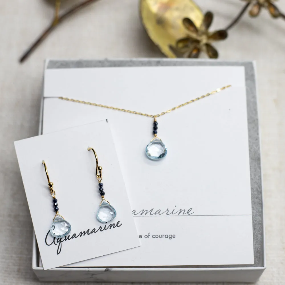 Aquamarine & Sapphire Gold Raindrop Set