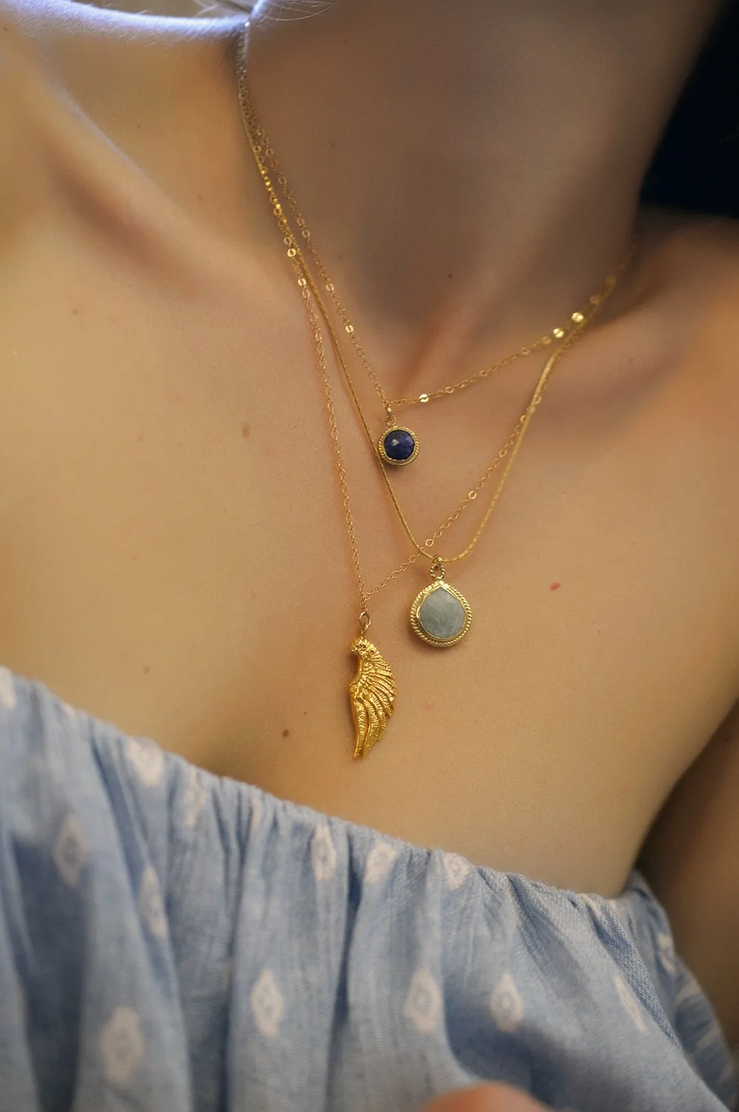 Archangel Michael Angel of Protection Necklace, Lapis Lazuli, 18K Gold