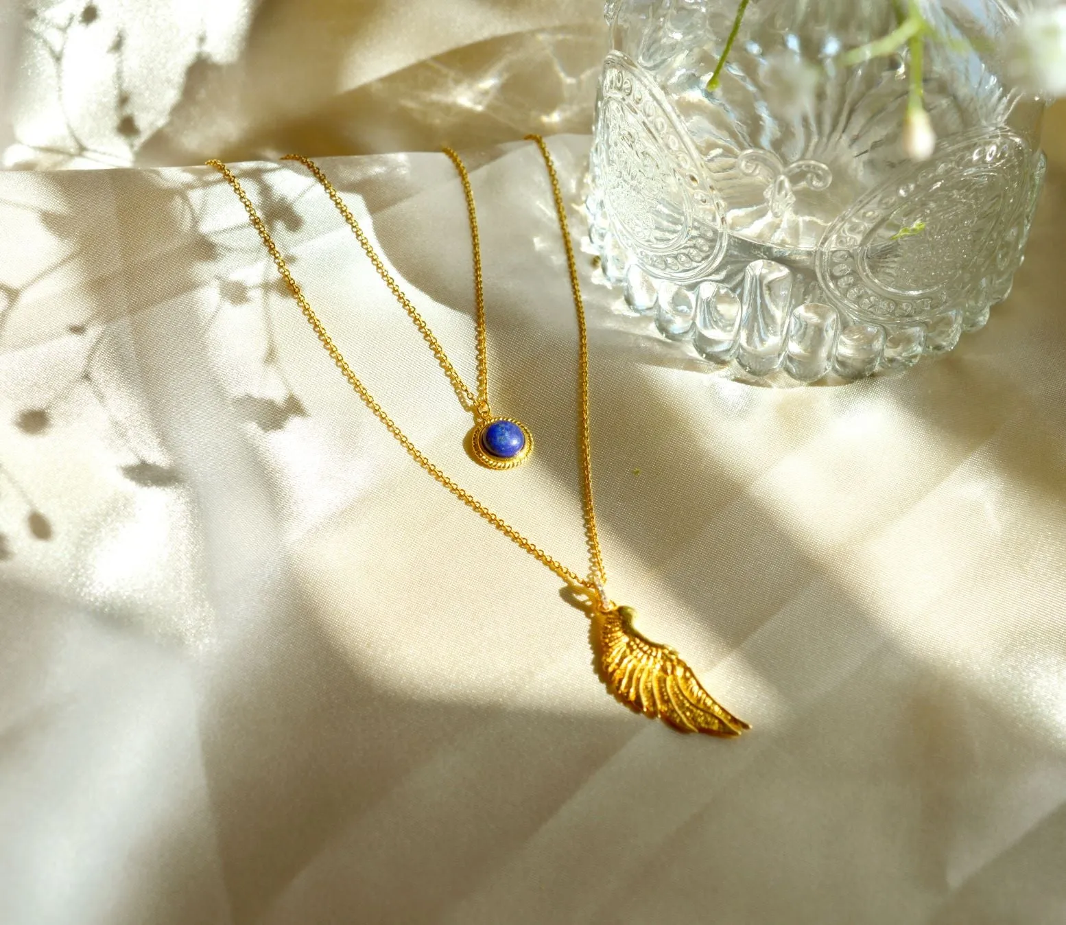 Archangel Michael Angel of Protection Necklace, Lapis Lazuli, 18K Gold