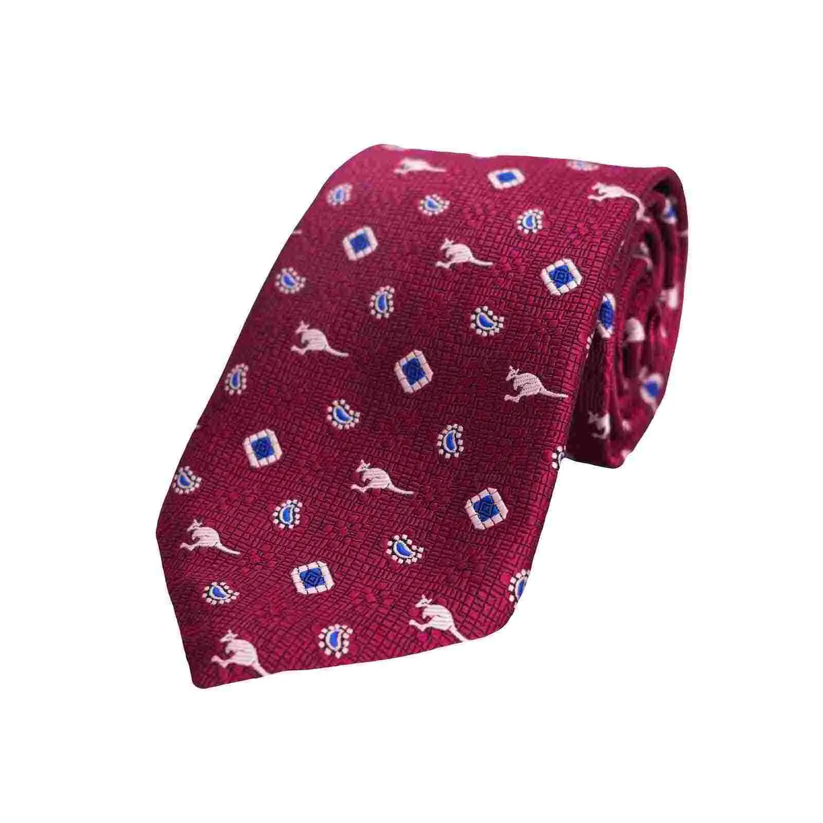 Australian Neck Tie Kangaroo Neat Diamonds Burgundy