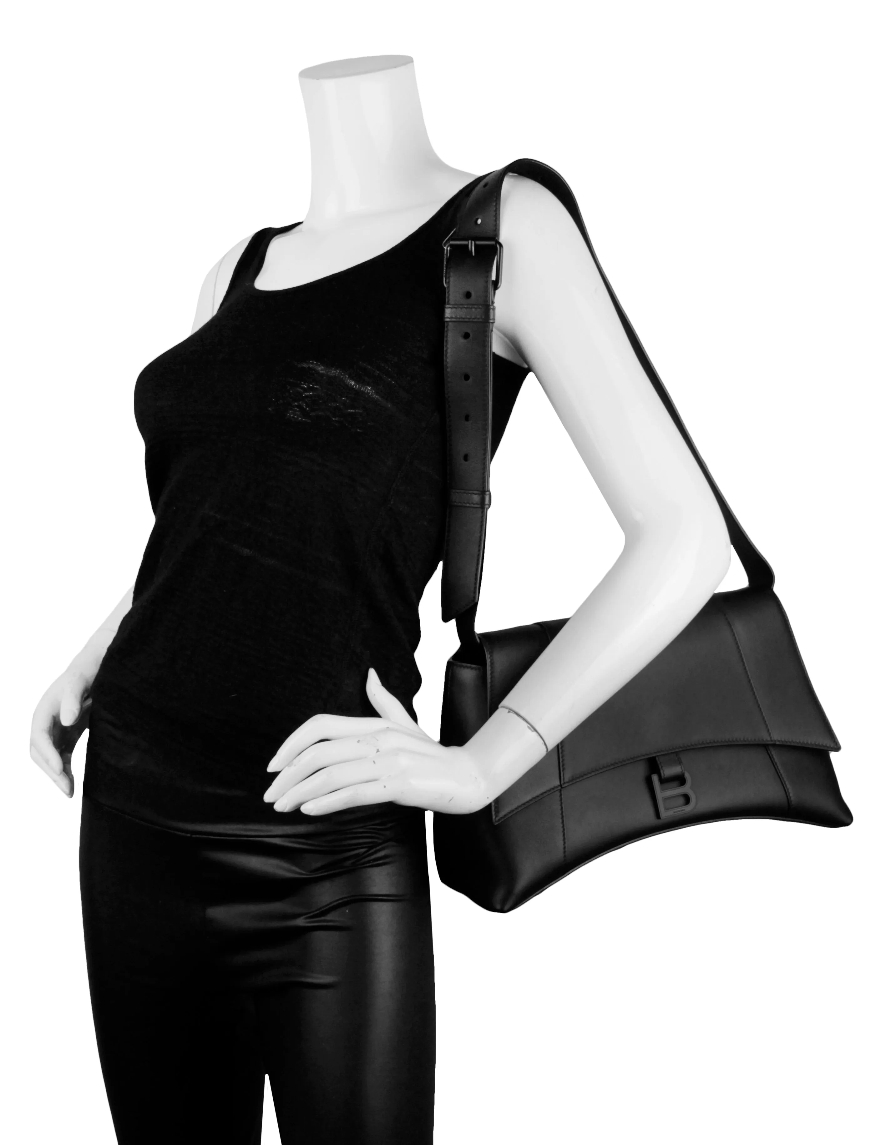 Balenciaga Black on Black Downtown Medium Shoulder Bag