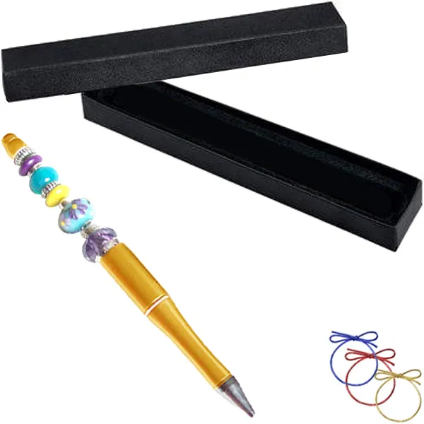 Ballpoint artisan acrylic pen & box Gold lampwork glass beads writing