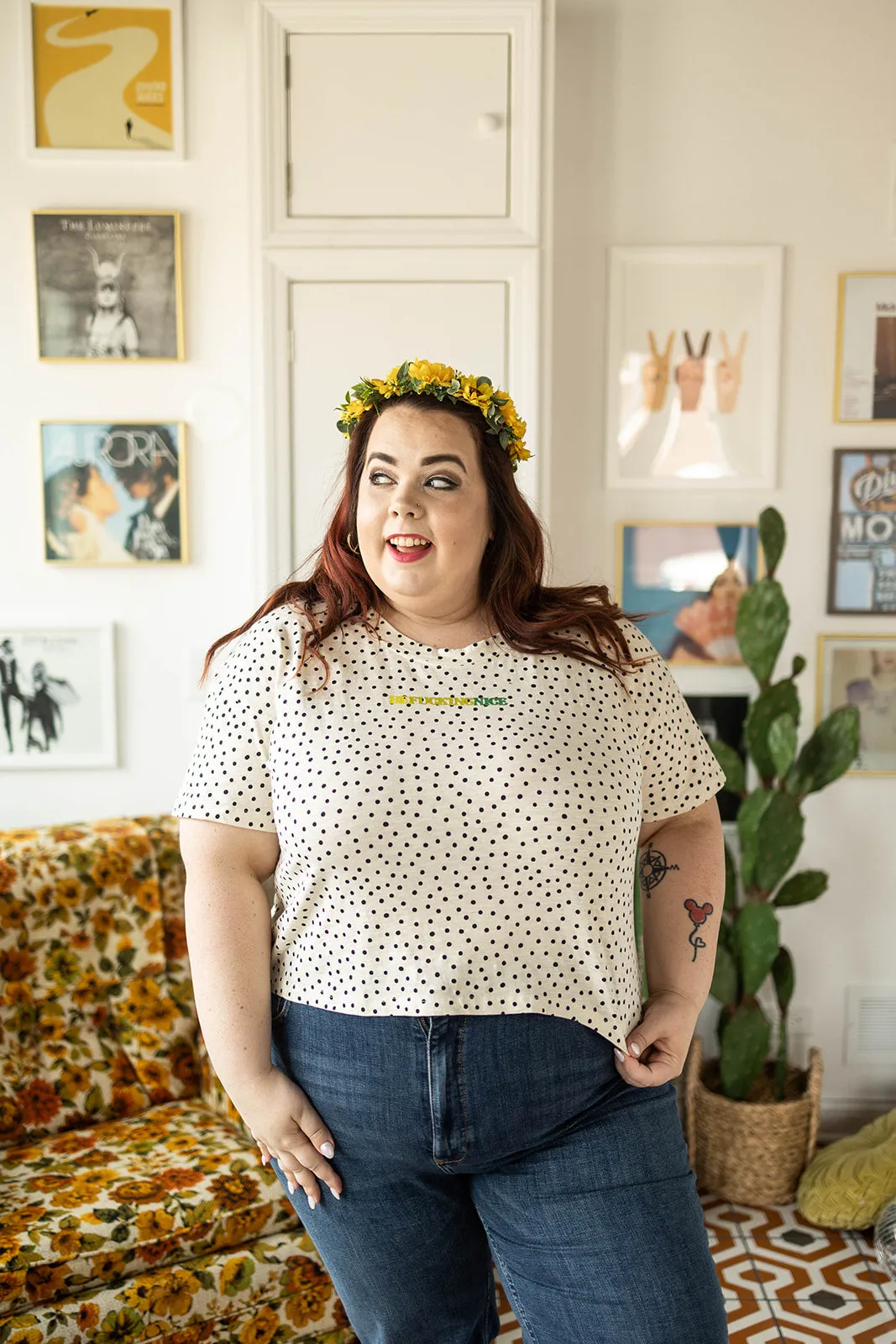 be f*cking nice crop tee in stone dot